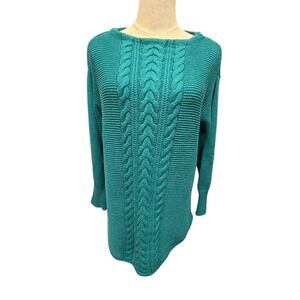 VTG! "Chaps" Teal Grn Cable Knit Boat Neck Tunic Sweater M Womens Fisherman